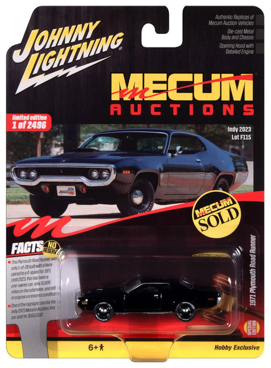 Auto World JLSP377 1:64 Johnny Lightning Mecum 1971 Plymouth Road Runner - Gloss Black B7 - Stranger - tings.co.uk