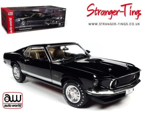 AutoWorld 1969 Ford Mustang GT 2+2 Raven Black 1/18 Scale Diecast Car AMM1292 - Stranger - tings.co.uk