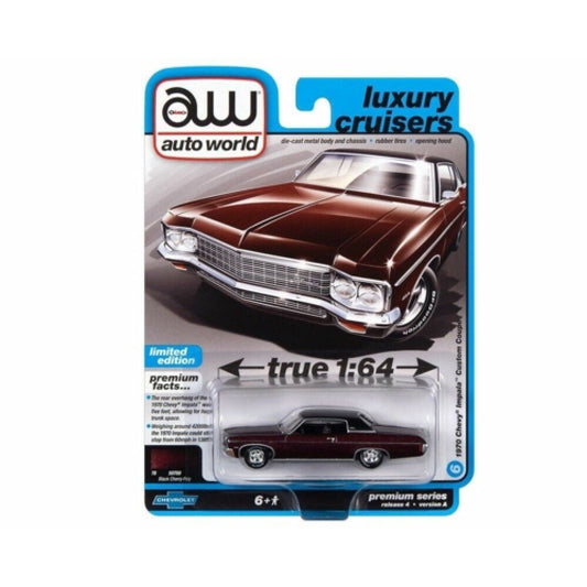 AW64382A - 6 - 1/64 AUTOWORLD PREMIUM ASSORTMENT 2022 RELEASE 4 SERIES A 1970 CHEVROLET IMPALA BLACK CHERRY WITH FLAT BLACK VINYL ROOF - Stranger - tings.co.uk