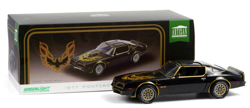 Greenlight 19098 1/18 Artisan Collection - 1977 Pontiac Firebird Trans Am - Starlite Black with Golden Eagle Hood BAY1 - Stranger - tings.co.uk