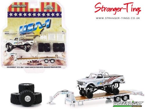 GreenLight 1970 Chevrolet K - 10 USA1 & Trailer 1/64 Monster Truck Jam 30101 - Stranger - tings.co.uk