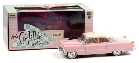 Greenlight 84098 1/24 1955 Cadillac Fleetwood Series 60 - Pink with White Roof. B11/B5 - R1 - Stranger - tings.co.uk